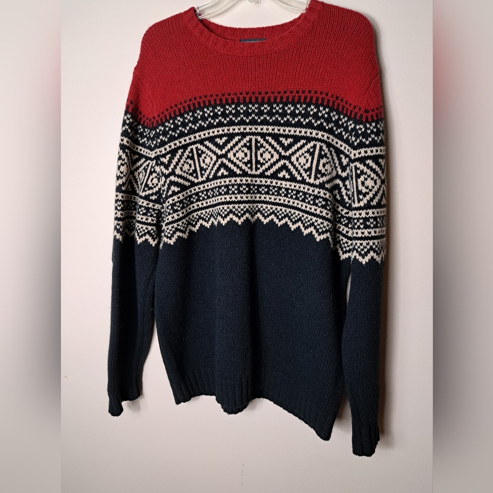CHEROOKE Sweater Men's XL Nordic Print Lambswool Blend Cabin Core Winter Skiing - Picture 1 of 12